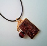 Handmade necklace new, brown and gold tones with waxed cord