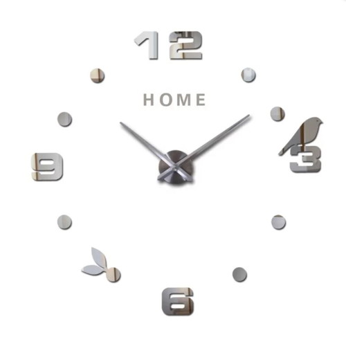 3D Wall Clock New Silver, Sticker, 100cm Diameter