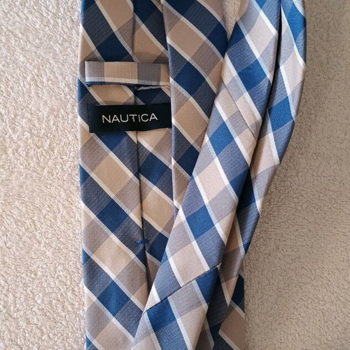 Nautica Men's Tie Checked Blue And Beige New