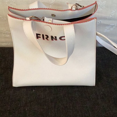 FRNC leather crossbody bag like new, white with pink details