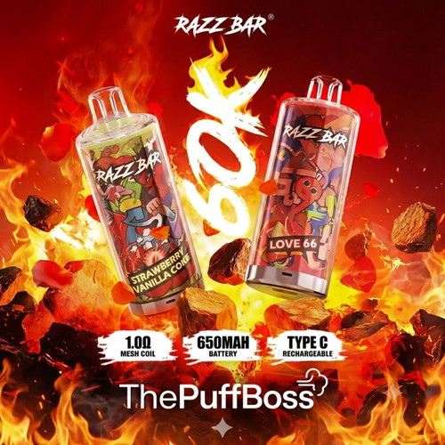 Razz Bar 60K disposable vape with long battery life and multiple flavors