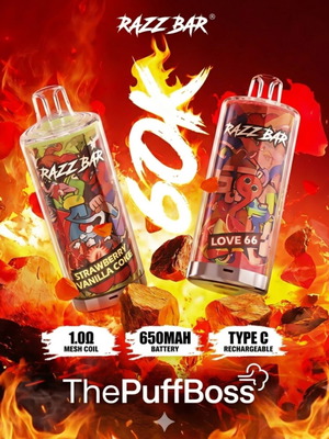 Razz Bar 60K disposable vape with long battery life and multiple flavors