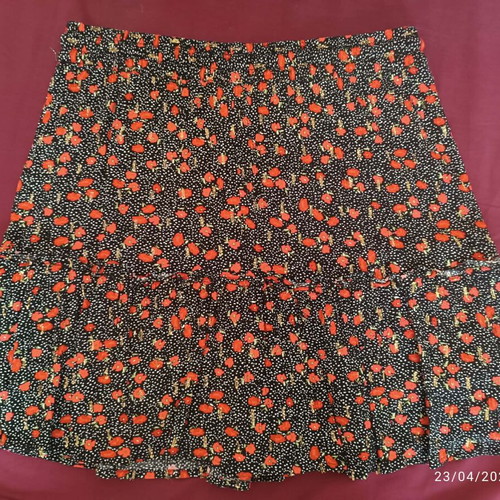 Skort with polka dots, red flowers and gold details, new, size S