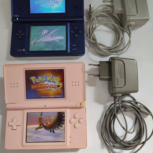 Nintendo DS Lite console with Pokemon SoulSilver and HeartGold games used