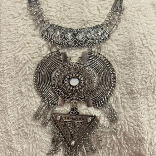 Boho Vintage Statement Necklace Silver with Hanging Elements new