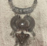 Boho Vintage Statement Necklace Silver with Hanging Elements new