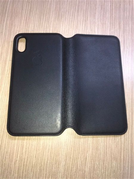  gnisia dermatini thiki iPhone XS mavri Max Leather Case Folio Black