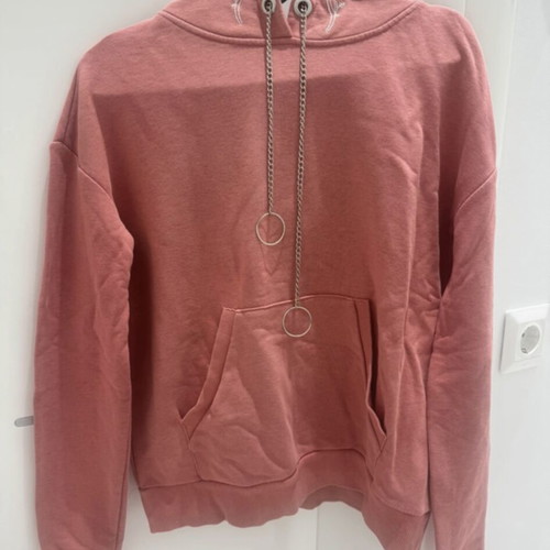 Vena women's pink sweatshirt XS used with decorative cords and letters-flowers
