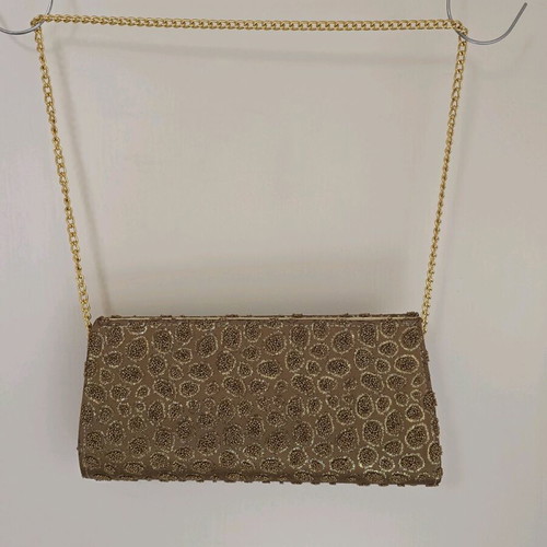 Gold Clutch with Chain like new, elegant embroidered glitter design