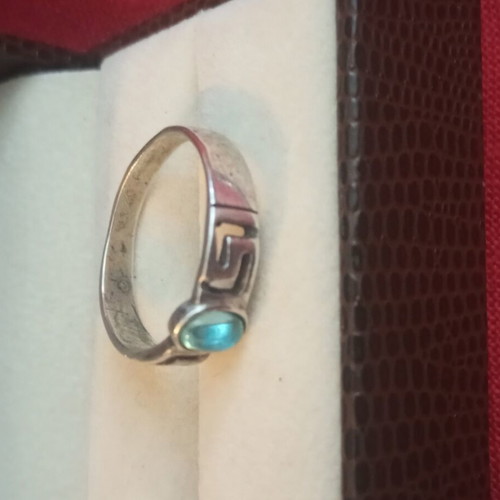 Silver 925 ring with blue zircon stone, used, size 56
