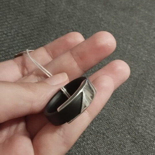 Agma silver men's ring with black rubber, new