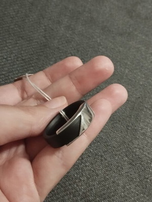 Agma silver men's ring with black rubber, new