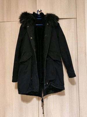 Parka jacket used, black, size XL with inner fur lining