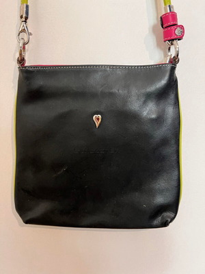 Lancaster crossbody bag used, black with fuchsia and lime details