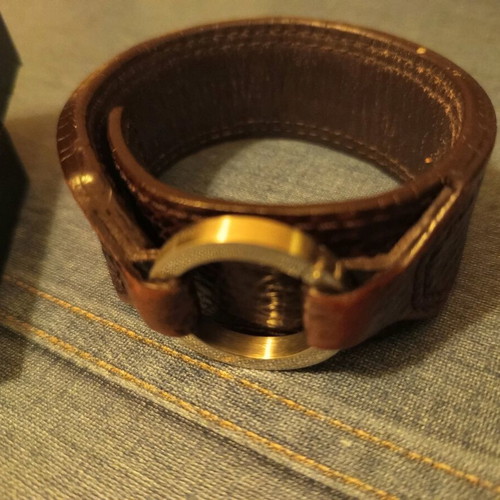 Dyrberg Kern leather bracelet and ring set like new, brown