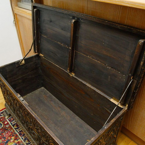 Skyrian carved wooden chest used antique