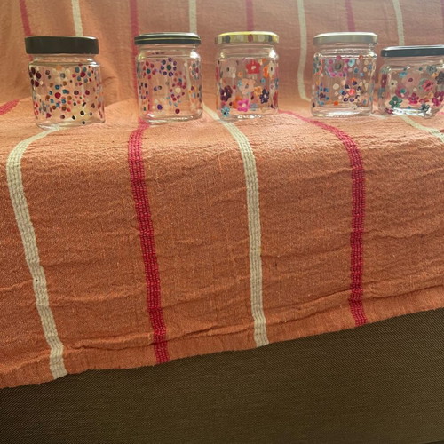 Small Hand-Painted Glass Jars like new