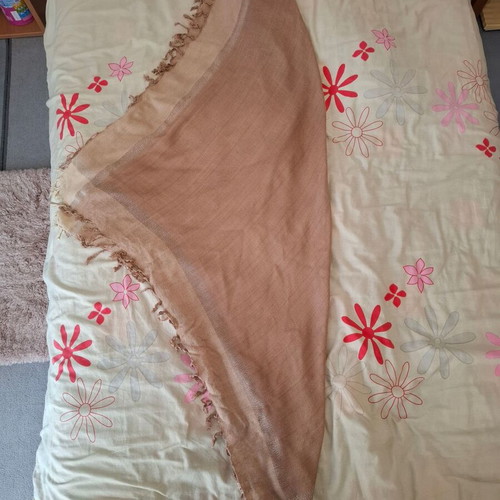 Vintage square scarf used, beige-brown, elegant and timeless