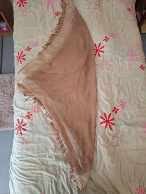 Vintage square scarf used, beige-brown, elegant and timeless