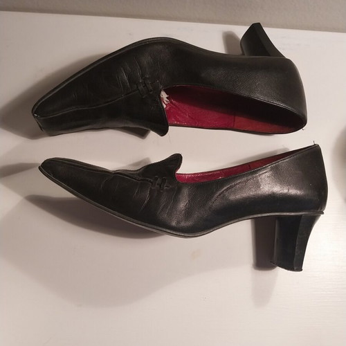 Handmade leather heels, black with red interior, size 38.5
