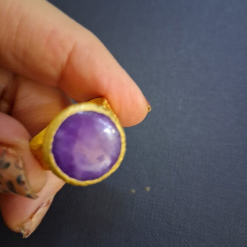 Vintage Atelier handmade ring with large purple cabochon stone, like new