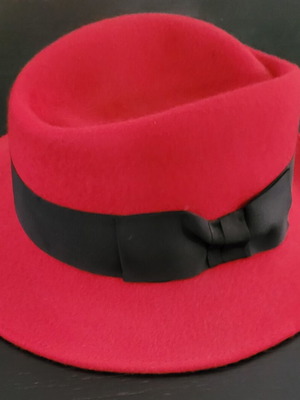 Fedora hat red with black ribbon, new