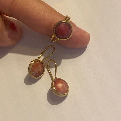 Handmade stainless steel jewelry set in pink and gold colors, new