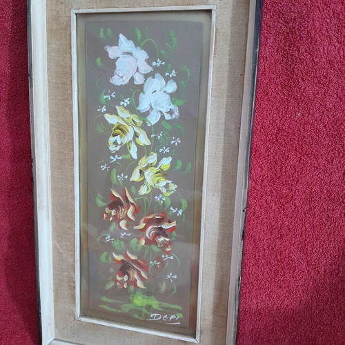 Depi painting on cardboard framed, used