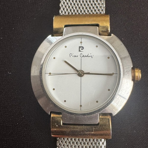 Pierre Cardin vintage ladies watch, two tone silver and gold, mesh bracelet