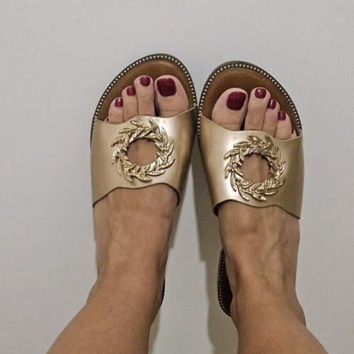 Sandals used with gold buckle, size 38, brown