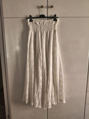 Lace zip culotte in cream with elastic honeycomb top