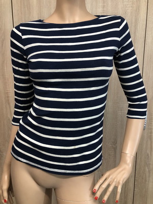 Zara ριγέ γυναικεία μπλούζα με μανίκια 3/4 σε μπλε και λευκό, μέγεθος M