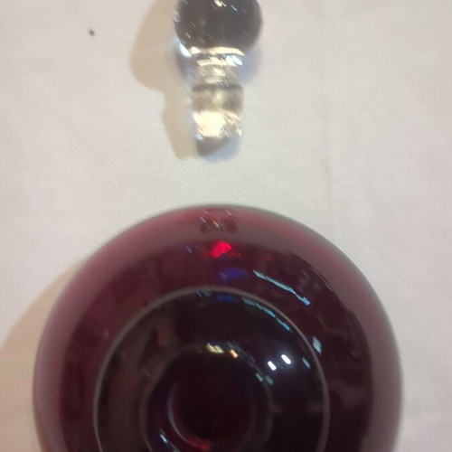 Red glass decorative vase with transparent lid like new