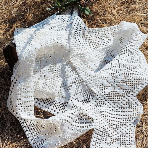 Handmade crochet lace embroidery, asymmetric design