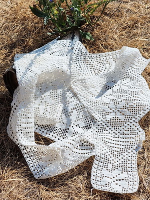 Handmade crochet lace embroidery, asymmetric design