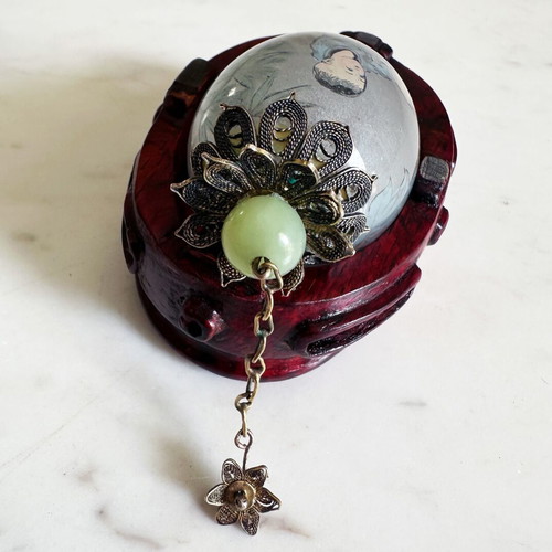Chinese Decorative Egg Mid Century with Wooden Case used