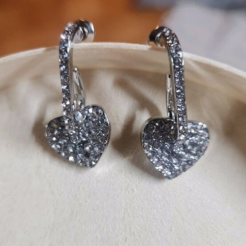 Stainless steel heart earrings with diamonds new