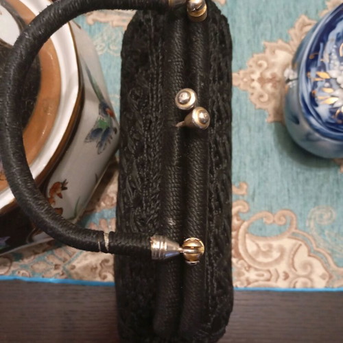 Vintage handmade knitted handbag used, black
