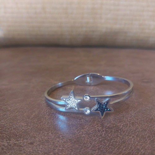 Silver cuff bracelet with star and rhinestones like new