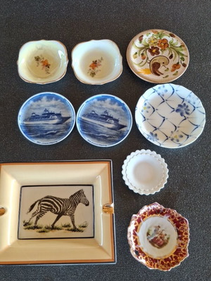 Decorative plates and ashtray used, set of 8 plates and 1 ashtray