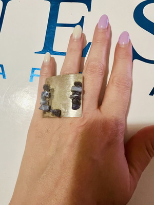 Silver 950 base ring with blue beads, handmade