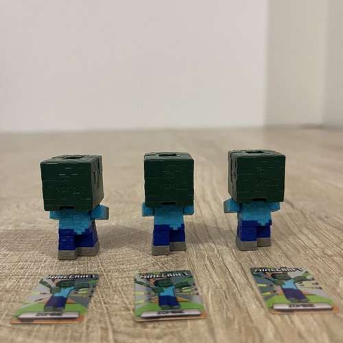 Minecraft Zombie Figures set of 3 like new with collectible cards