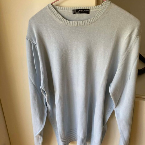 Zara men's long-sleeve thin turquoise pullover sweater used