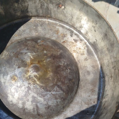 Old metal milk container gioumi used with lid and handles