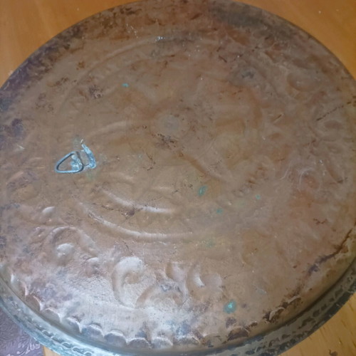 Copper tray used, engraved, 60 cm diameter