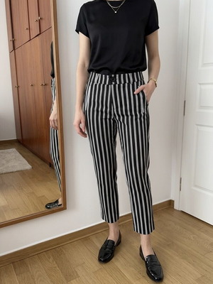 Mango pants size 34 like new, black with white stripes