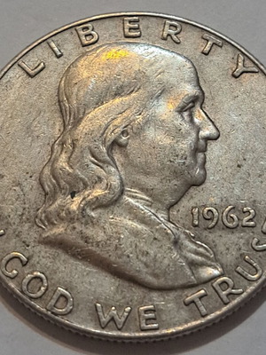 Сребърна монета Half Dollar Franklin 1962 голяма, 12,5гр, чистота 0.900