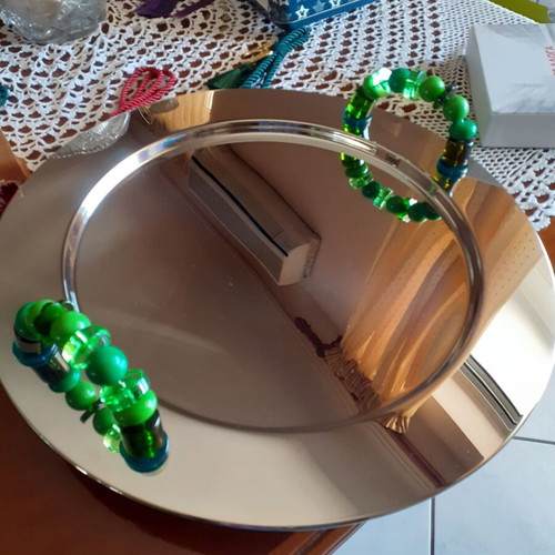 Alessi inox serving tray with green bead handles new with box