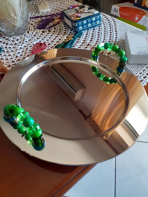 Alessi inox serving tray with green bead handles new with box