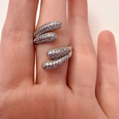 Vintage platinum plated ring with white zircon, adjustable size, like new